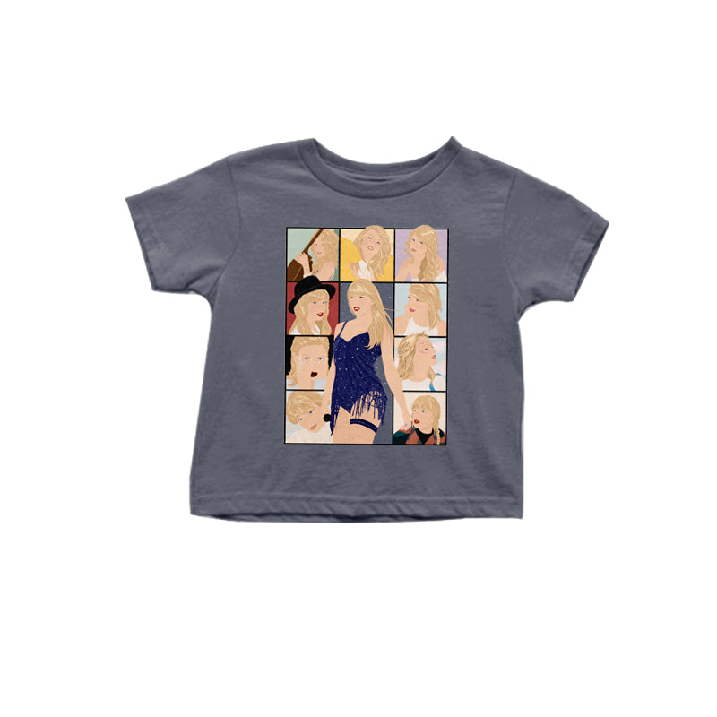 MOQ 3 Grey short sleeves ears singer girls shirt