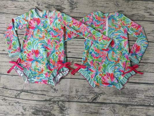 MOQ  3 long sleeves watercolor girls swimsuit