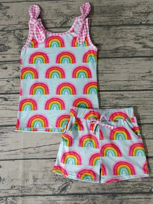 MOQ 3 sleeveless rainbow top shorts girls clothes