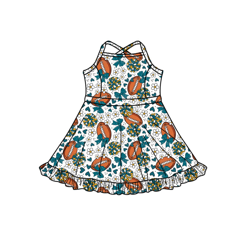 MOQ 5 pcs straps bow floral heart football girls team athletic dress