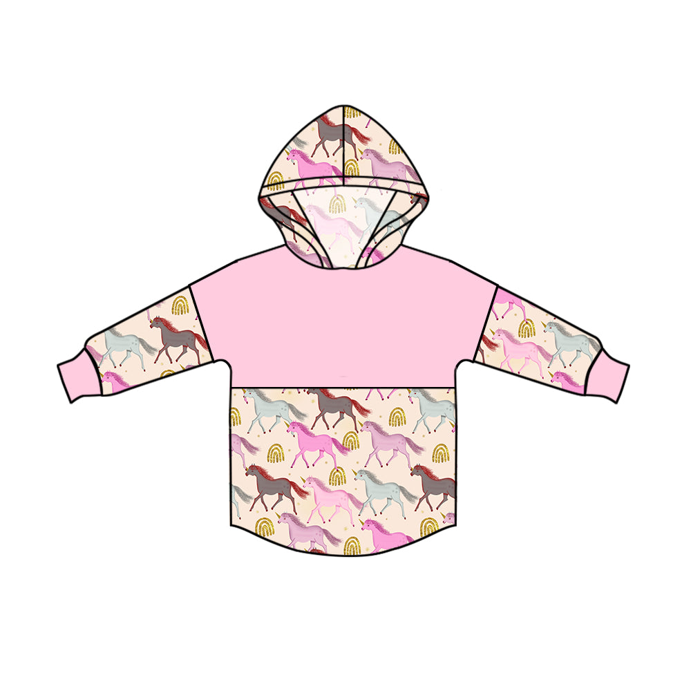 MOQ 5 pink horse rainbow baby girls hoodie