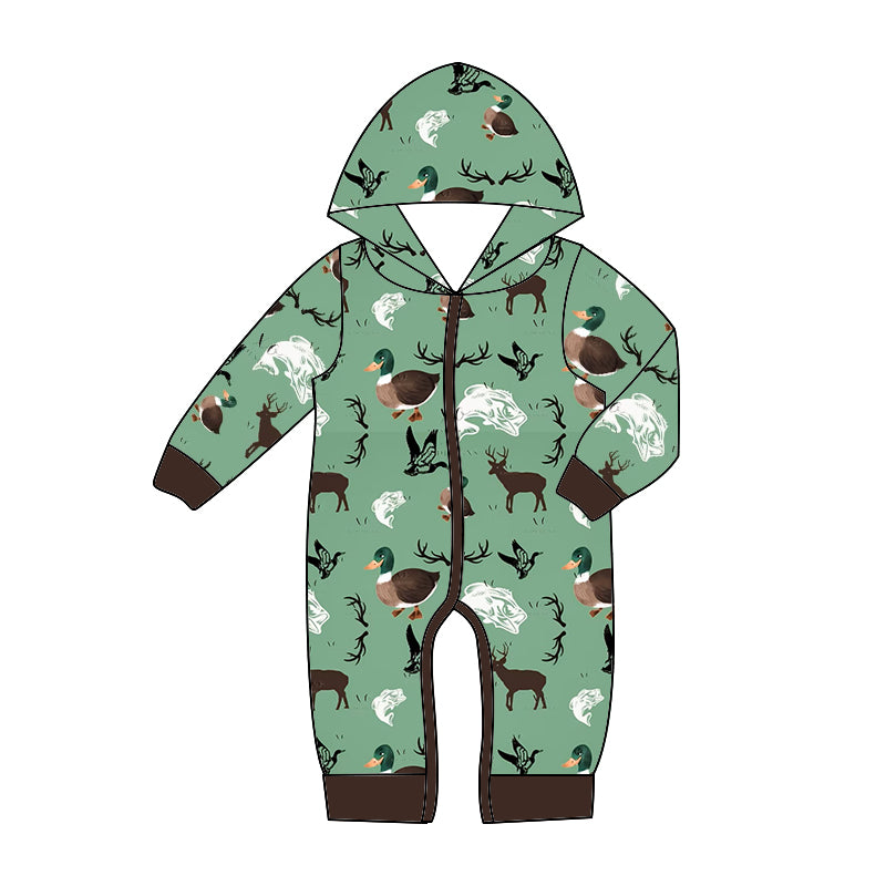 MOQ 5 PCS duck deer baby kids hunting hooded romper
