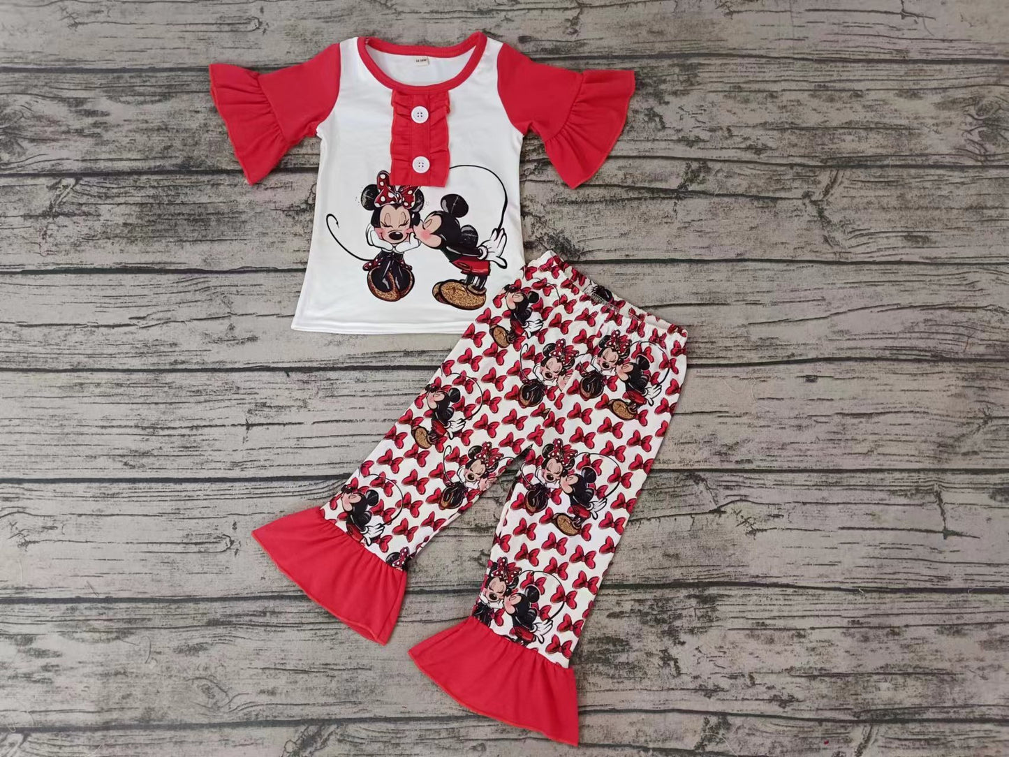 MOQ 3 pcs short sleeves bow mouse kids girls clothes