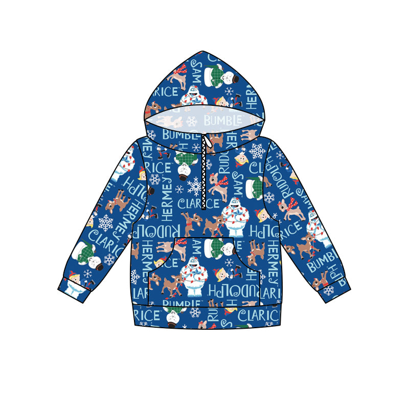 MOQ 5 blue deer kids Christmas hoodie
