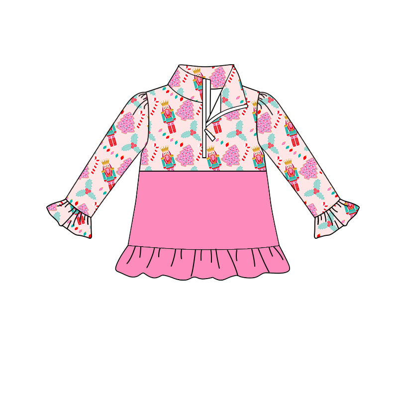 MOQ 5 pink Christmas tree cake ballet girls zipper pullover