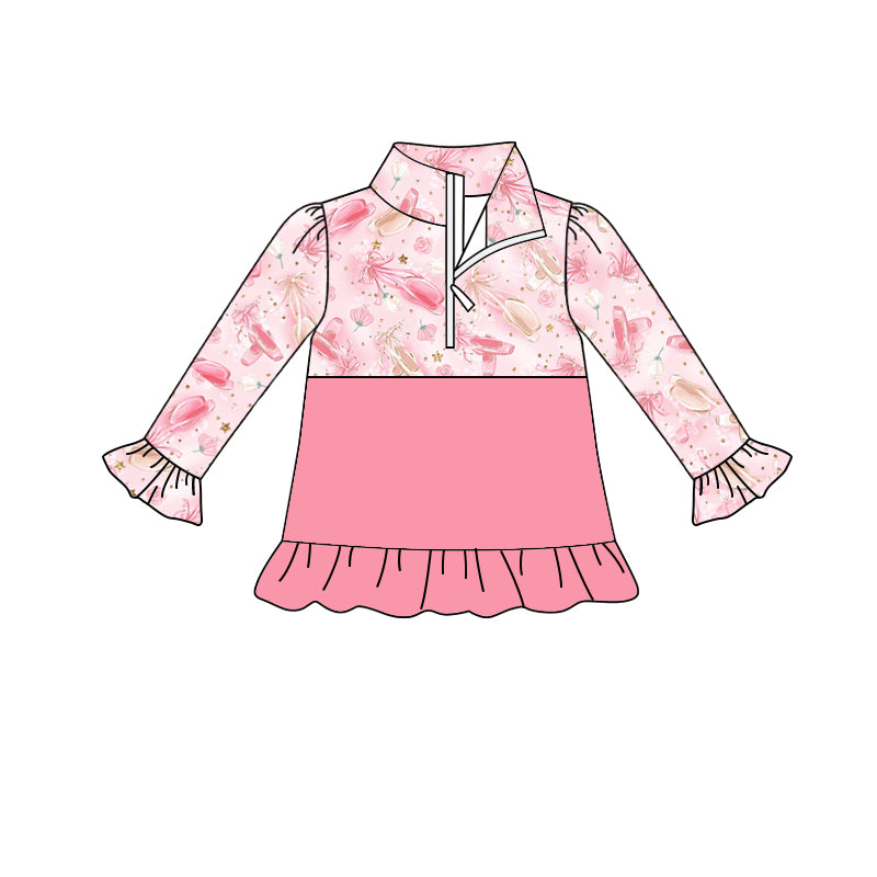 MOQ 5 pink dance shoes ruffle girls zipper pullover