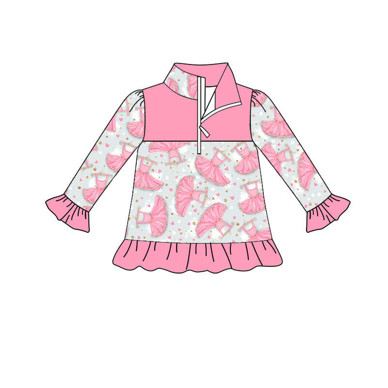 MOQ 5 pink dance ruffle girls zipper pullover