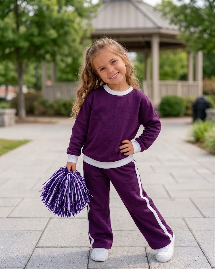 MOQ 8 Long sleeves purple cotton girls team outfits