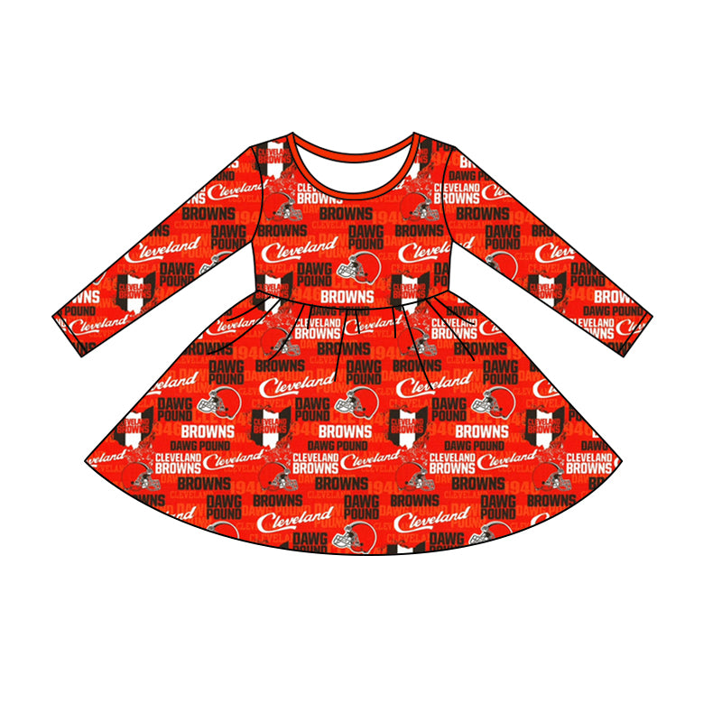 MOQ 3 pcs long sleeves orange B girls team dress