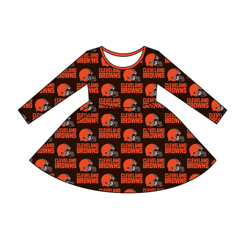 MOQ 3 pcs long sleeves orange black girls team dress