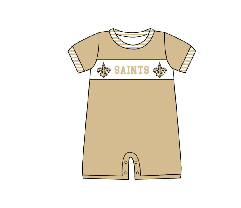 MOQ 5 pcs khaki short sleeves SAINTS baby boys team romper