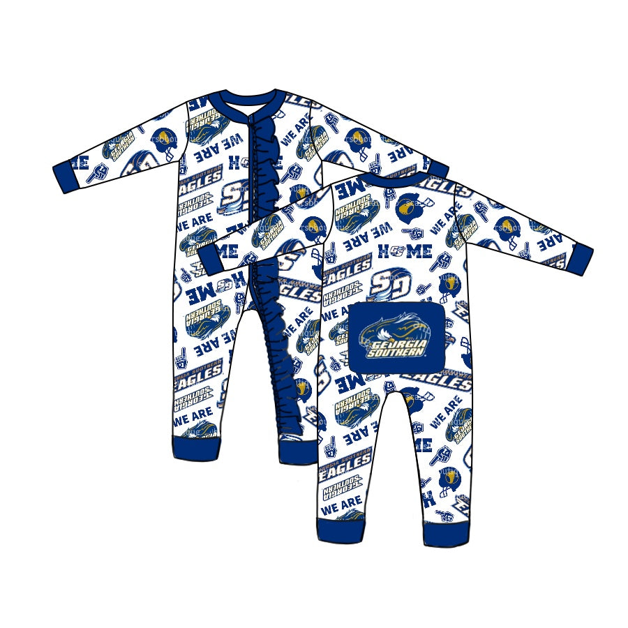 MOQ 5 PCS blue eagles baby girl team zipper romper