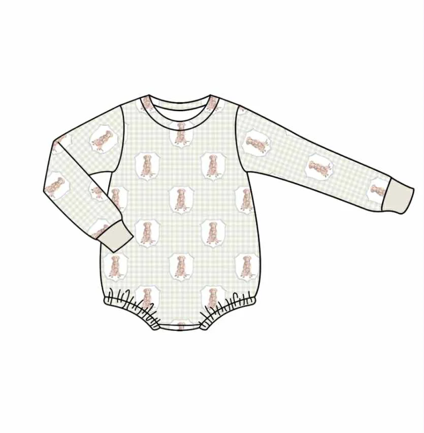 Deadline May 18 long sleeves plaid dog baby boy romper