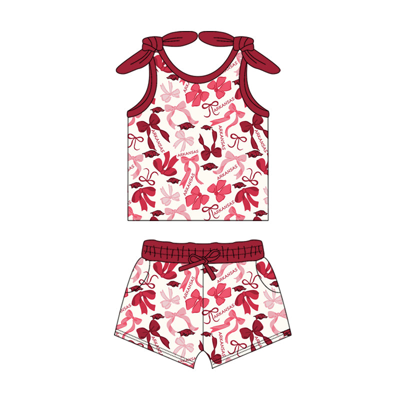 MOQ 3 pcs sleeveless hogs bow top shorts girls team clothes