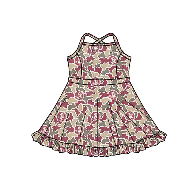 MOQ 5 pcs straps feather camo girls team athletic dress