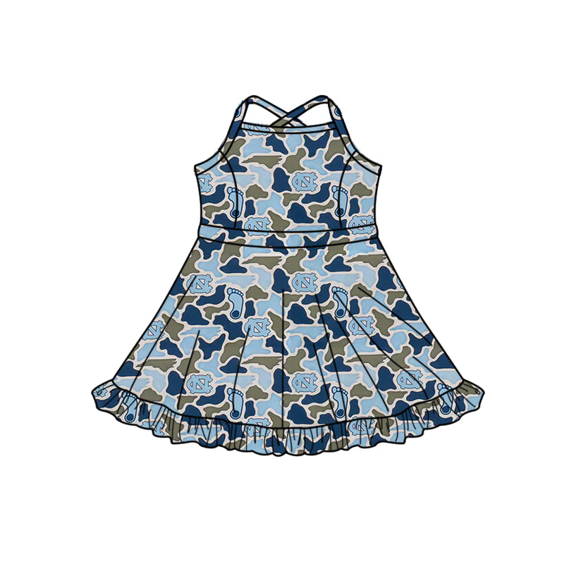 MOQ 5 pcs straps light blue camo girls team athletic dress