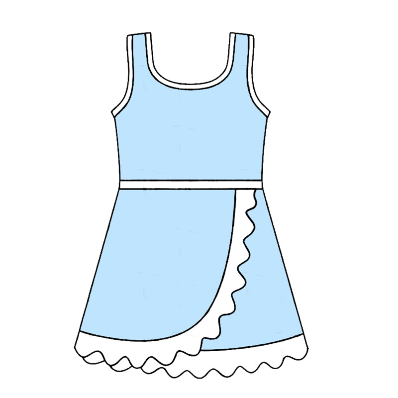 Sleeveless light blue scallop princess kids girls athletic dress