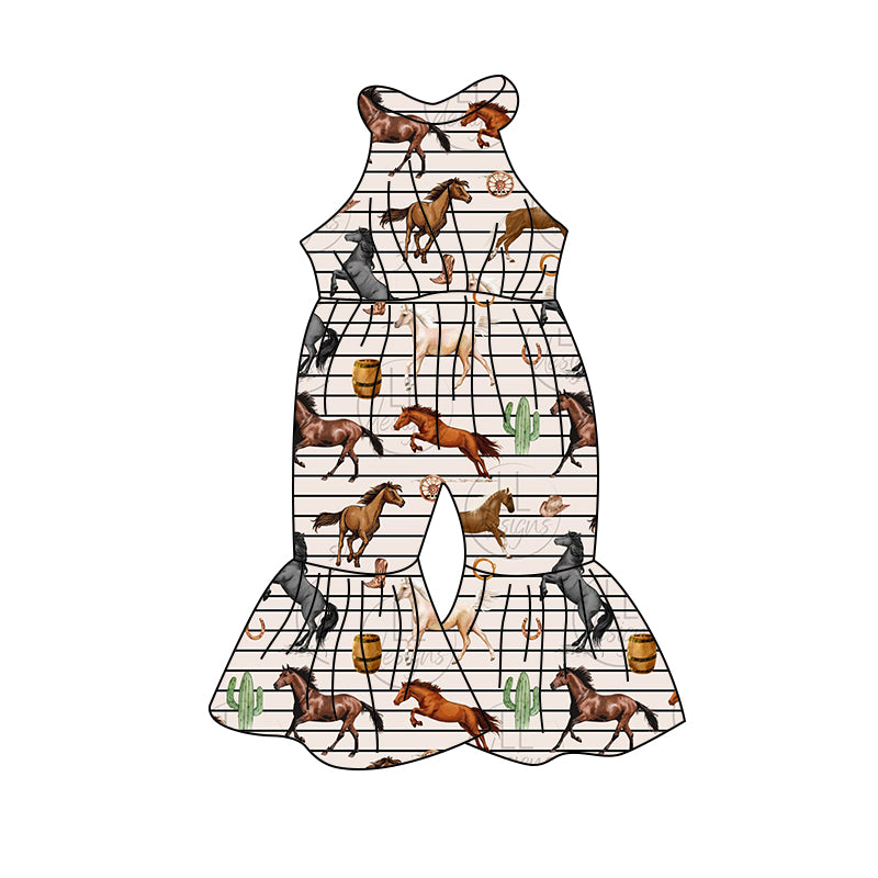 MOQ 5 horse stripe western girls sleeveless jumpsuit