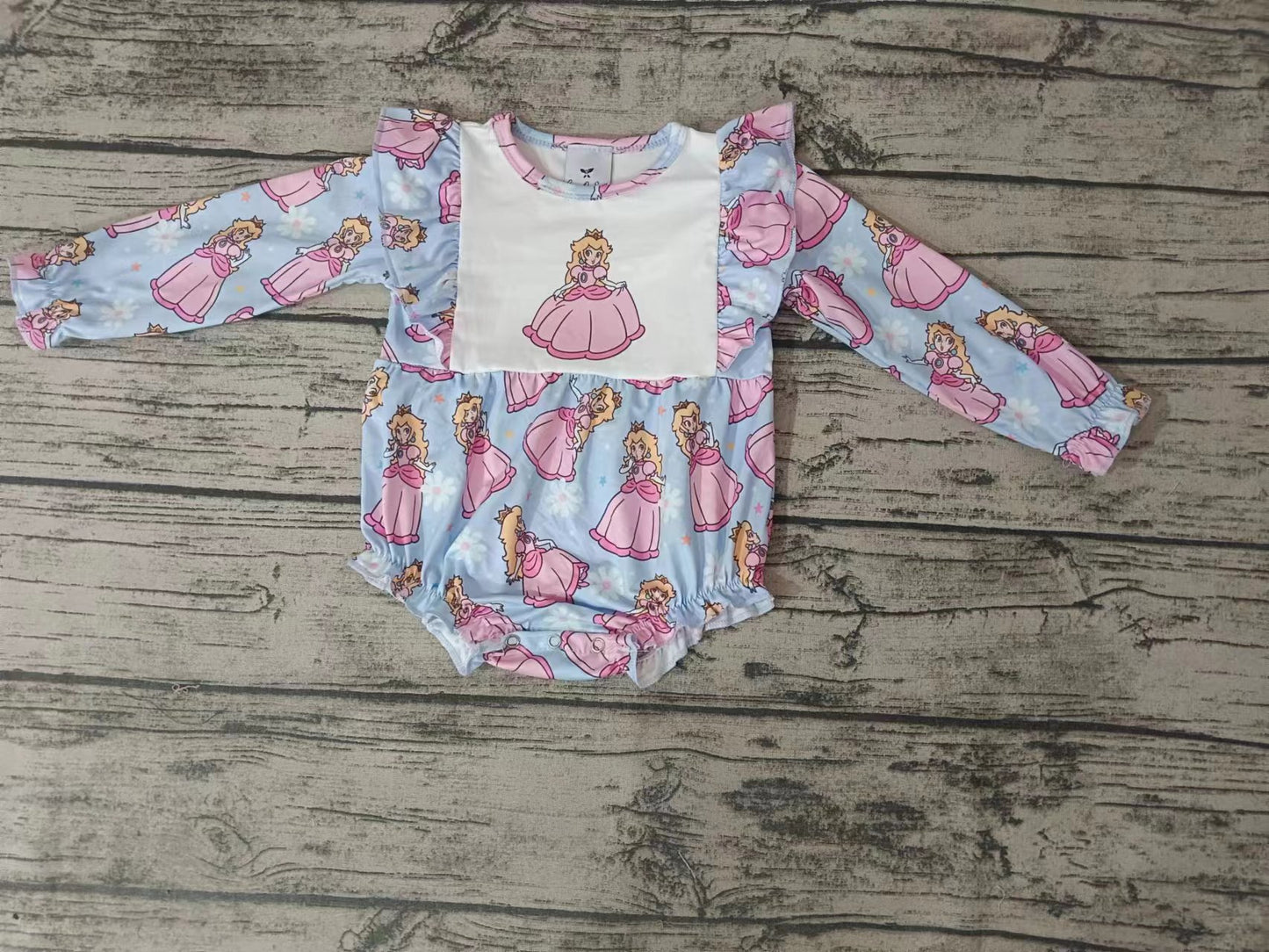 MOQ 3 pcs long sleeves pink floral game princess girls romper