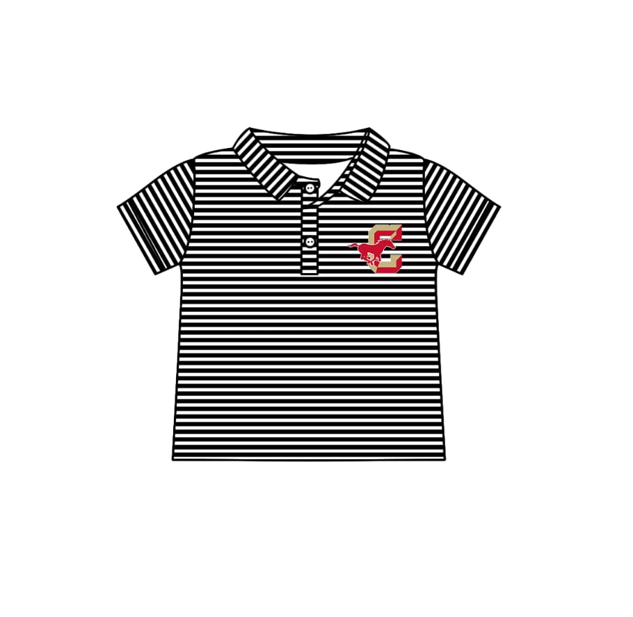 Deadline July 15 2025 black stripe horse short sleeves kids boys polo team shirt