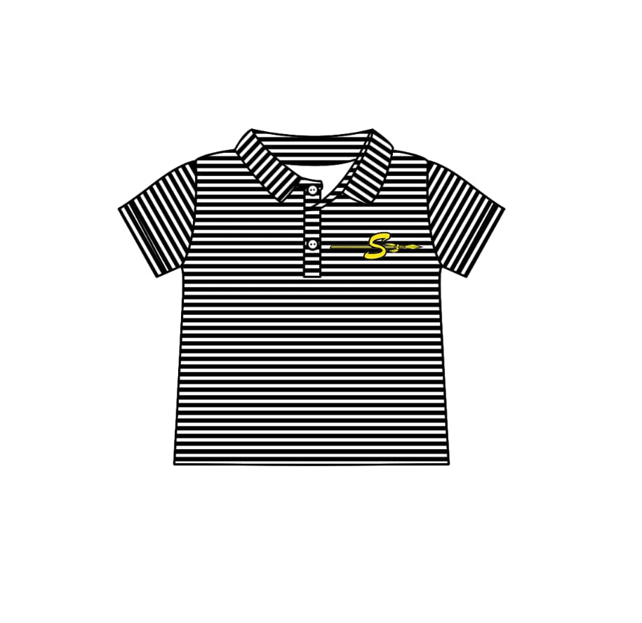 Deadline July 15 2025 S black stripe short sleeves kids boys polo team shirt