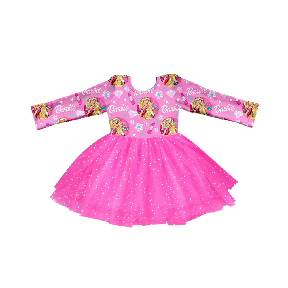 MOQ 5 Pink flower tulle party girls dresses