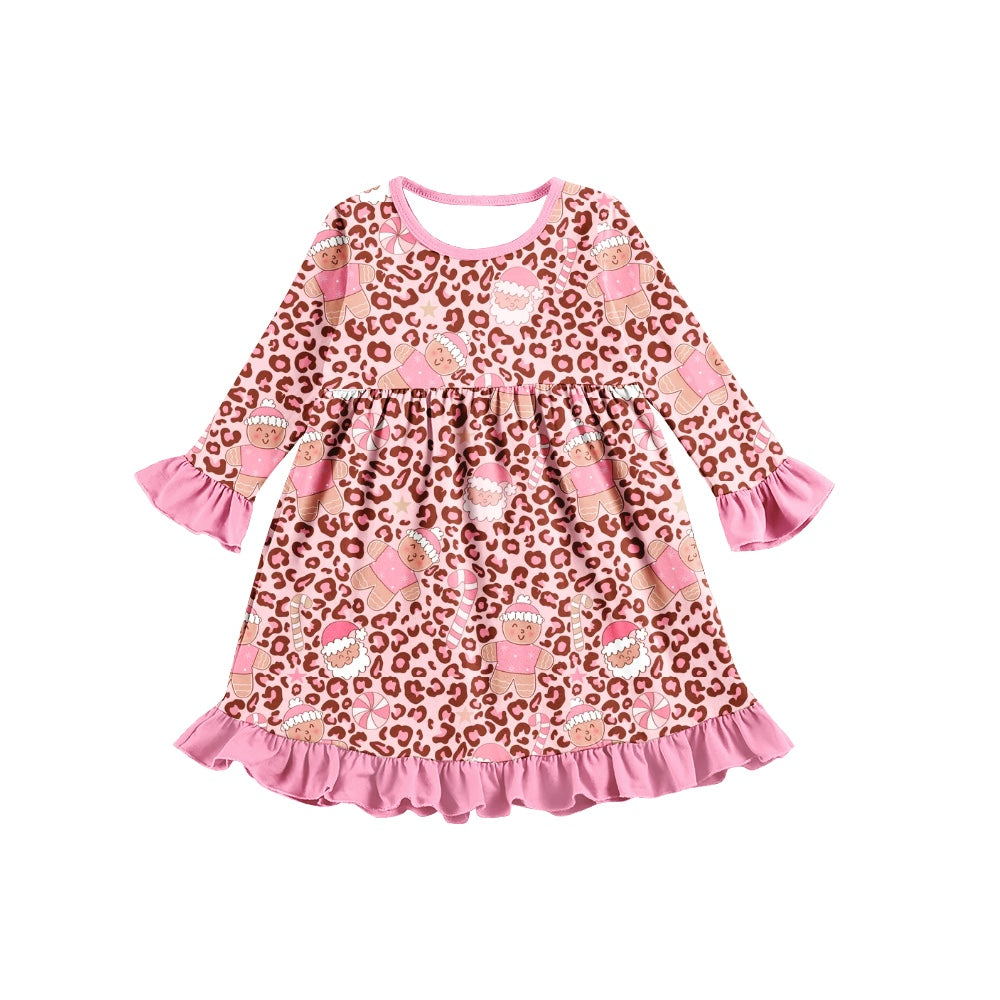 MOQ 5 PCS pink leopard gingerbread baby girls Christmas dress – Western Kids Clothes
