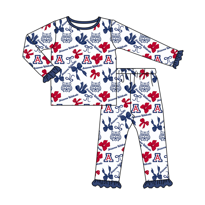 MOQ 3 Long sleeves A red blue bow kids girls team pajamas