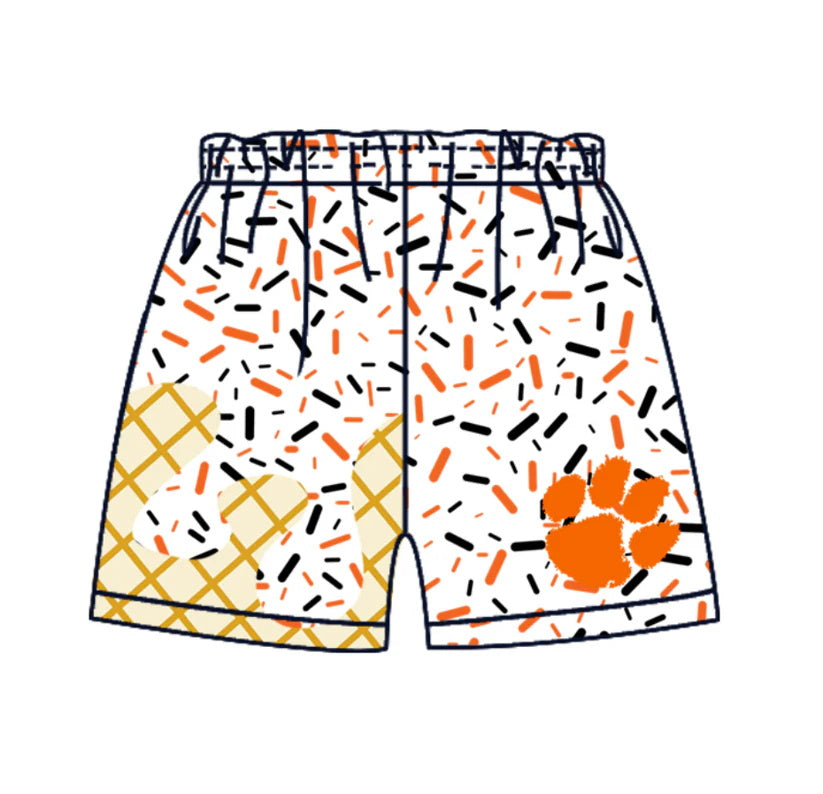 MOQ 3 pcs white orange ice cream sprinkle kids boys team shorts