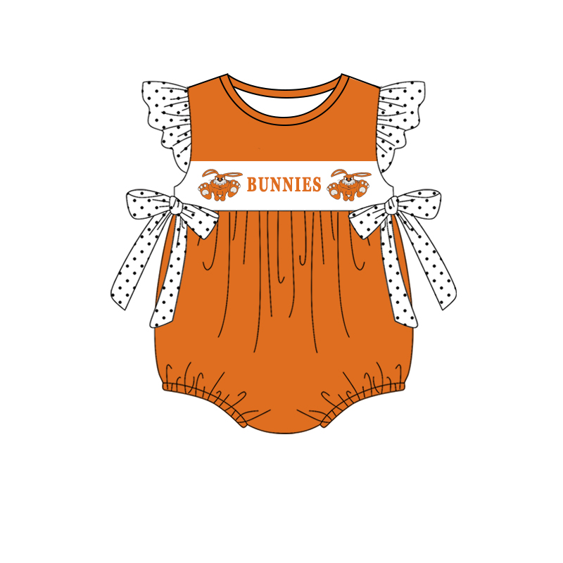 Deadline June 12 flutter sleeves orange baby girls team romper