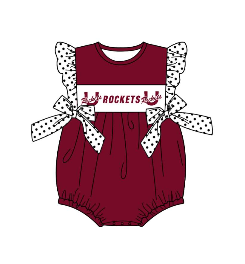 Deadline June 12 flutter sleeves rockets baby girls team romper