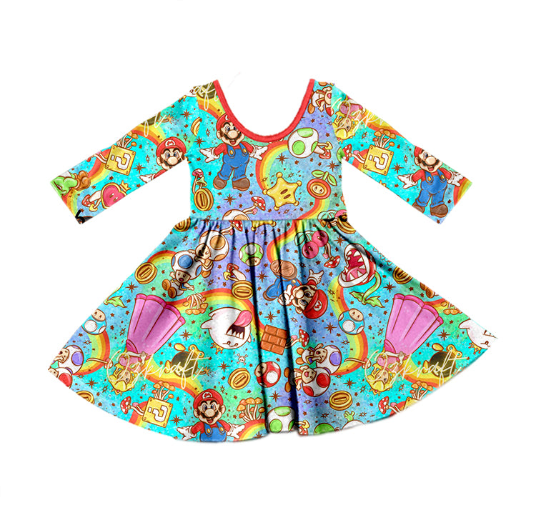 MOQ 5 long sleeves colorful game princess girls dresses