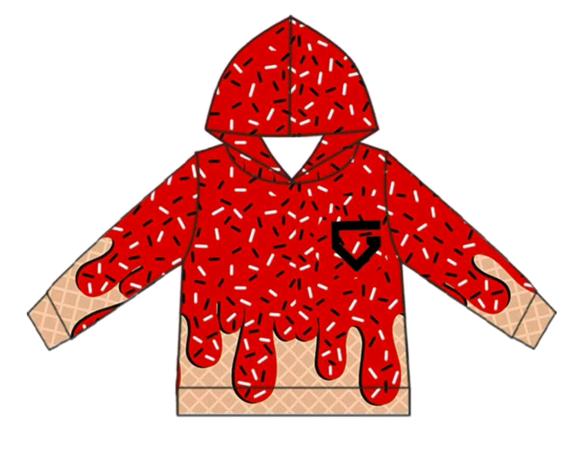 Deadline July 4 long sleeves red ice cream sprinkle kids team hoodie