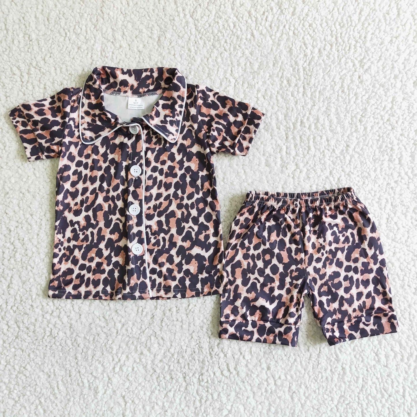 Leopard unisex short sleeve shorts boy and girls summer pajamas