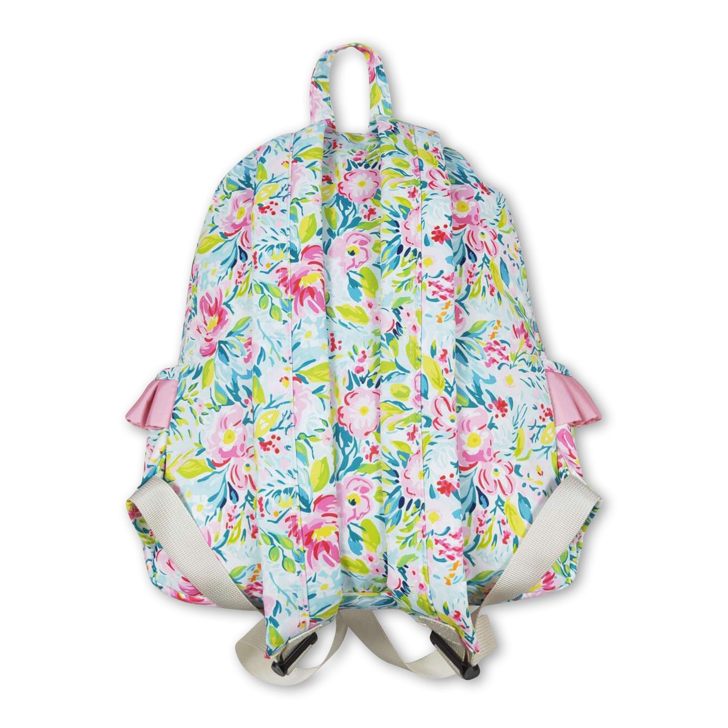 Green pink flower ruffle girls backpack