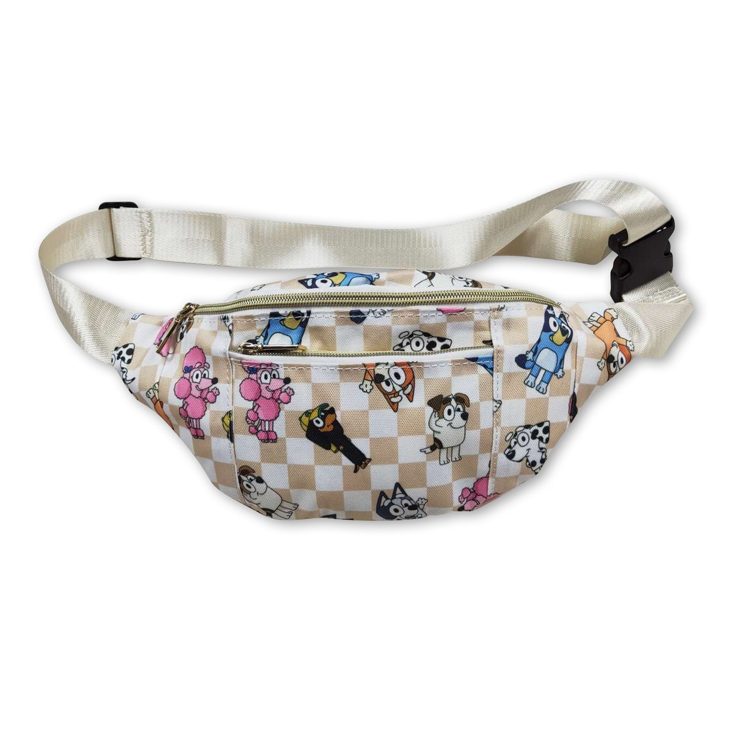 Khaki plaid dog girls fanny pack ship from US