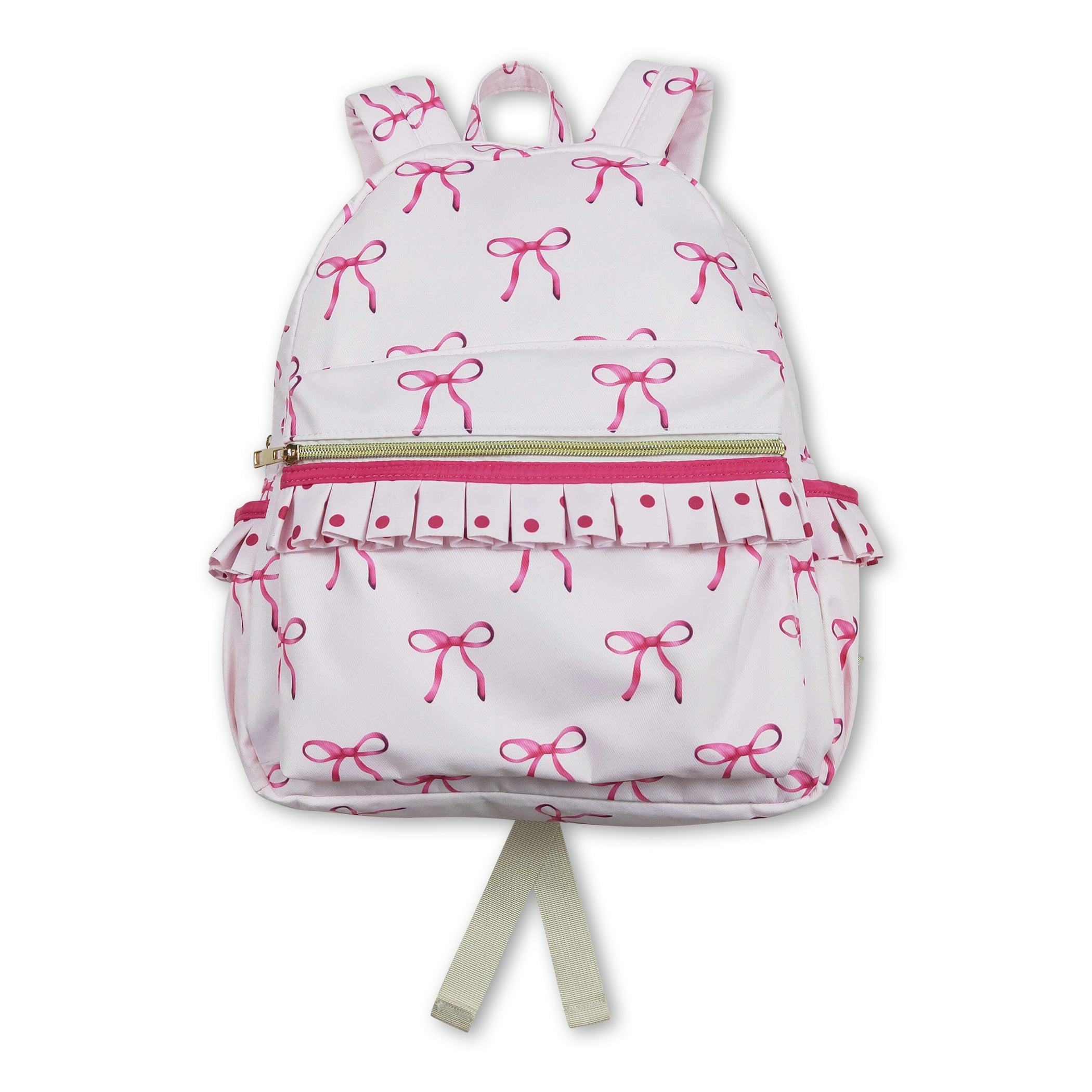 Pink bow polka dots ruffle kids girls backpack – Western