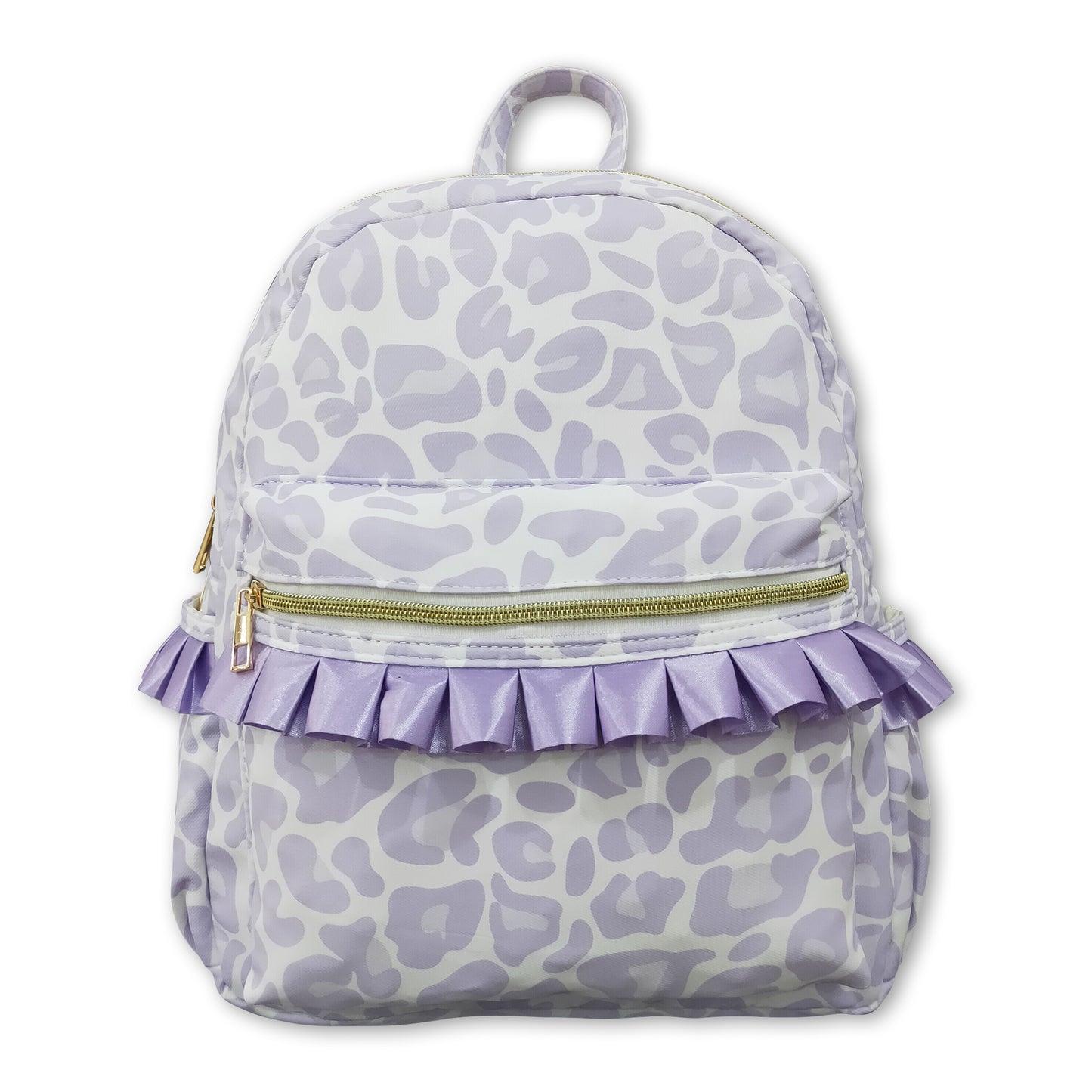 Lavender leopard ruffle kids girls backpack