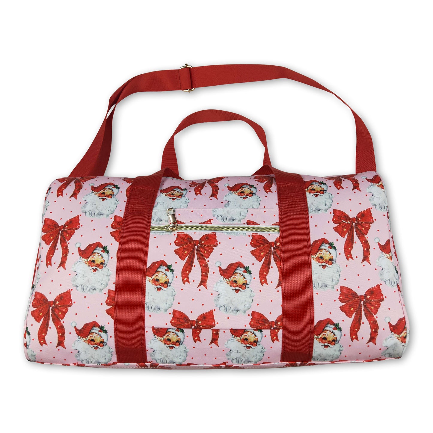 Red ruffle santa polka dots Christmas duffel bag