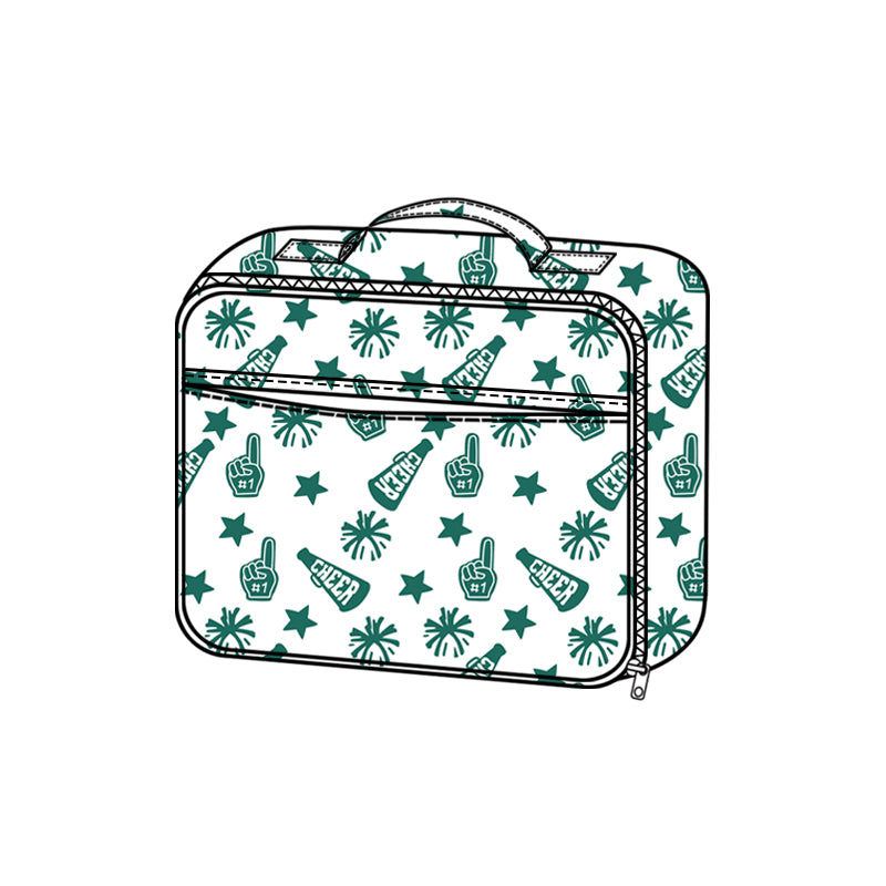Green stars firework cheer kids girls lunch box bag