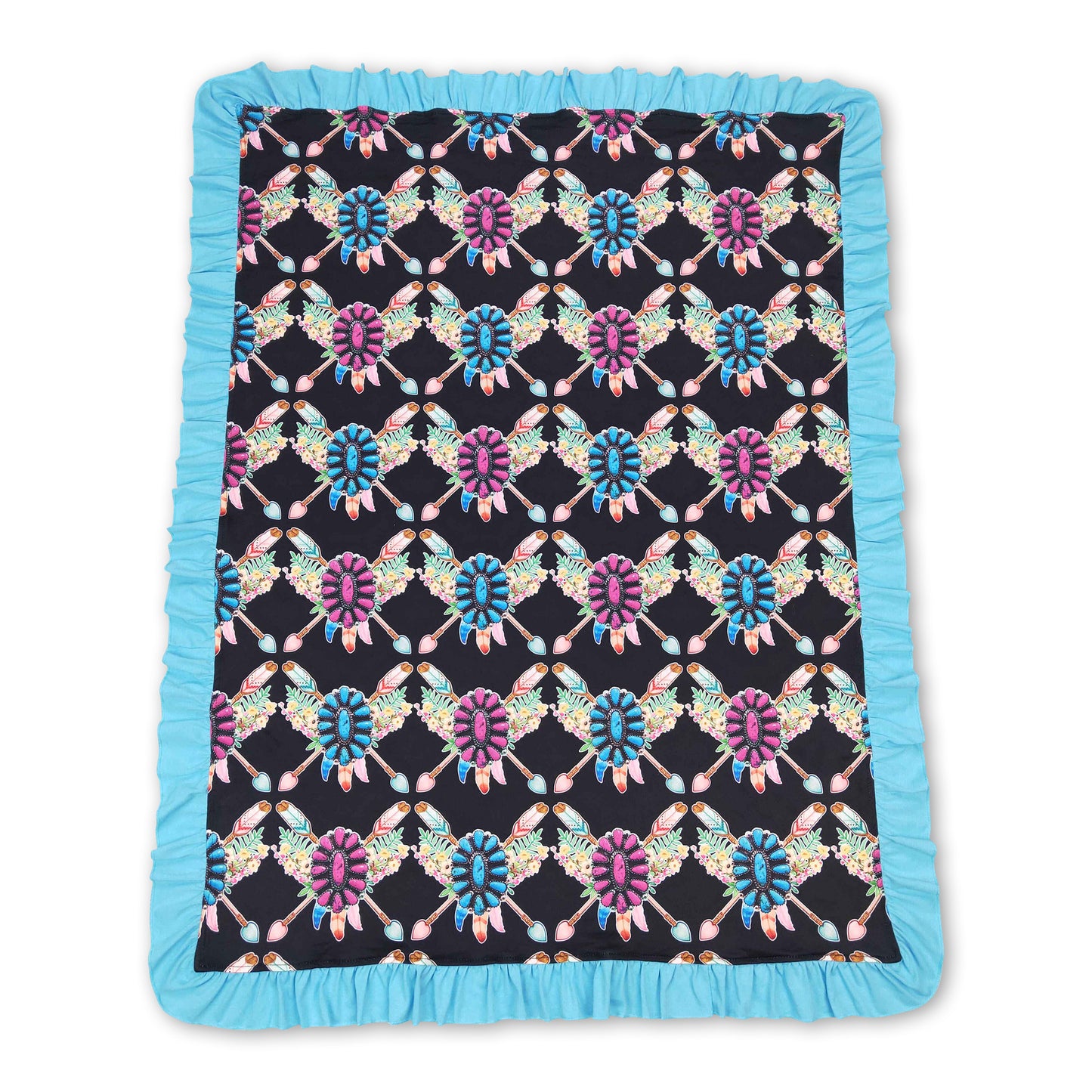 Turquoise feather arrow floral baby girls blankets