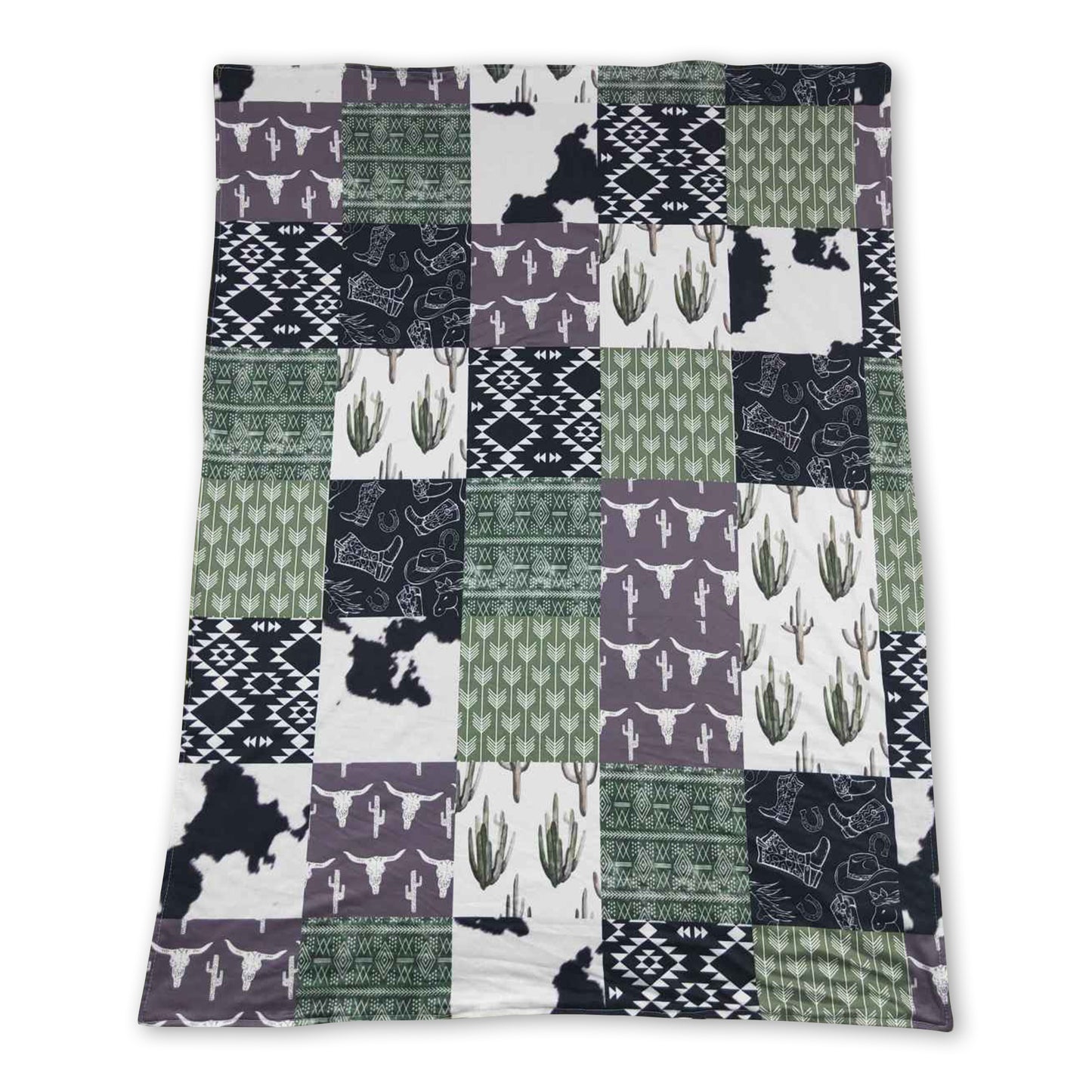 Bull skull cactus aztec patchwork baby kids western blankets ship from US