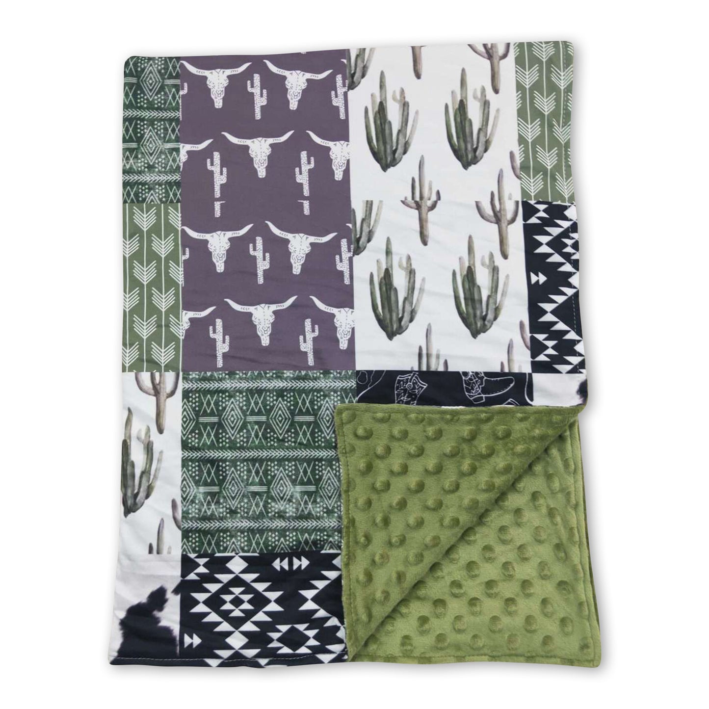 Bull skull cactus aztec patchwork baby kids western blankets ship from US