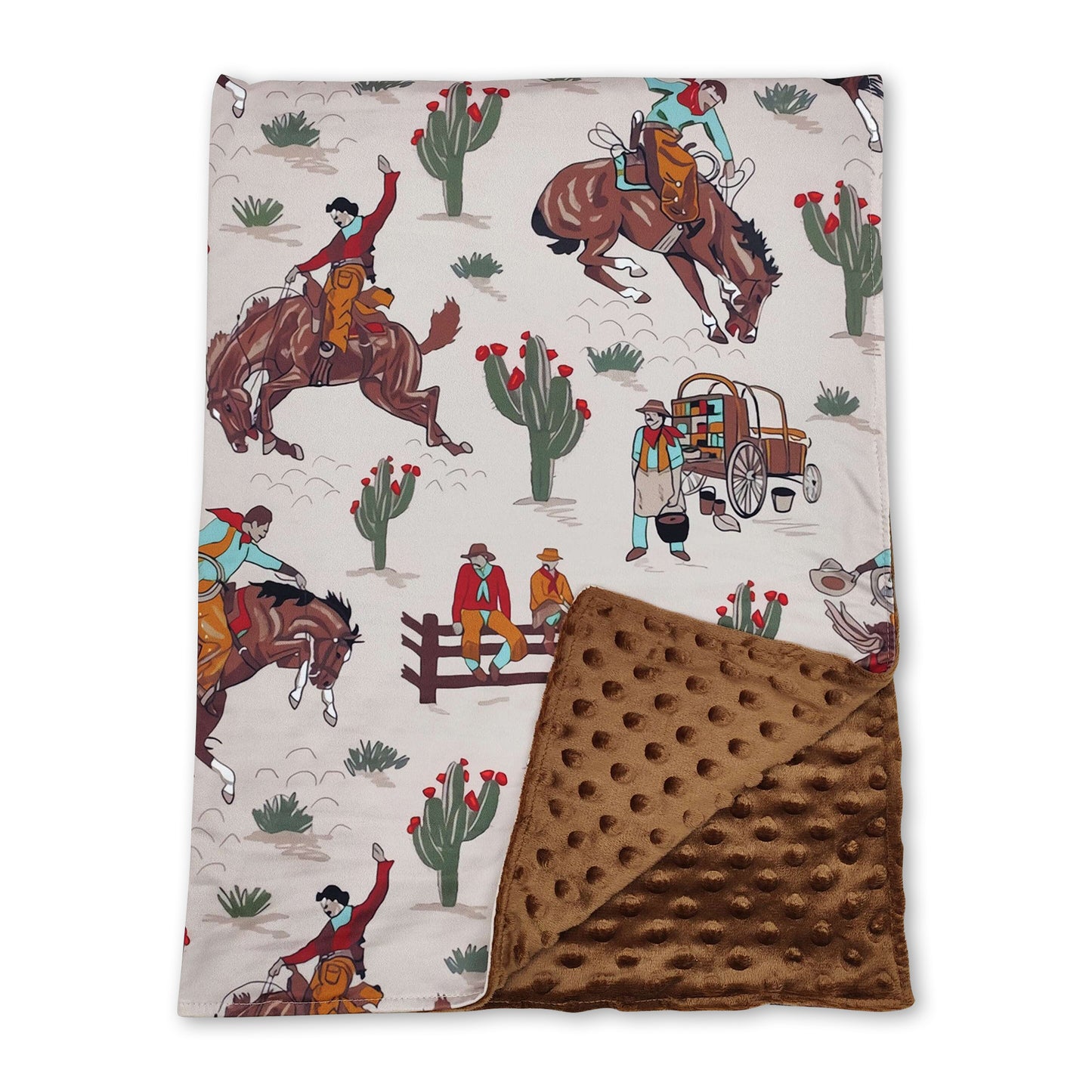 Brown rodeo cactus baby kids western blankets ship from US