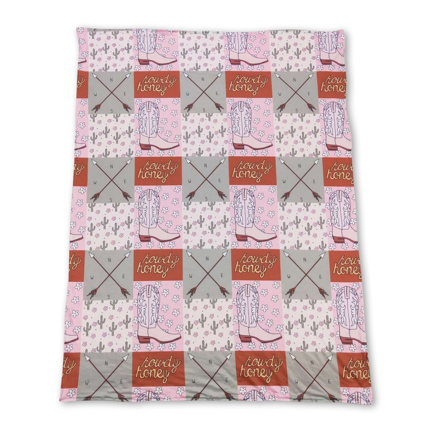 Howdy honey cactus boots plaid girls western blanket ship from US