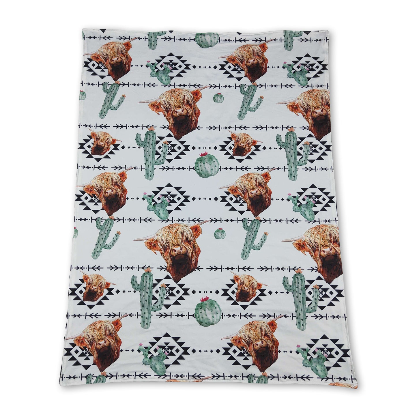 Highland cow cactus pumpkin western baby blanket