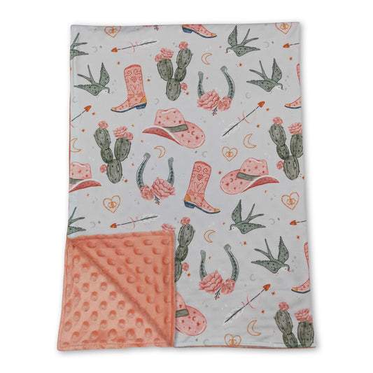 Boots hat cactus baby girls western blankets