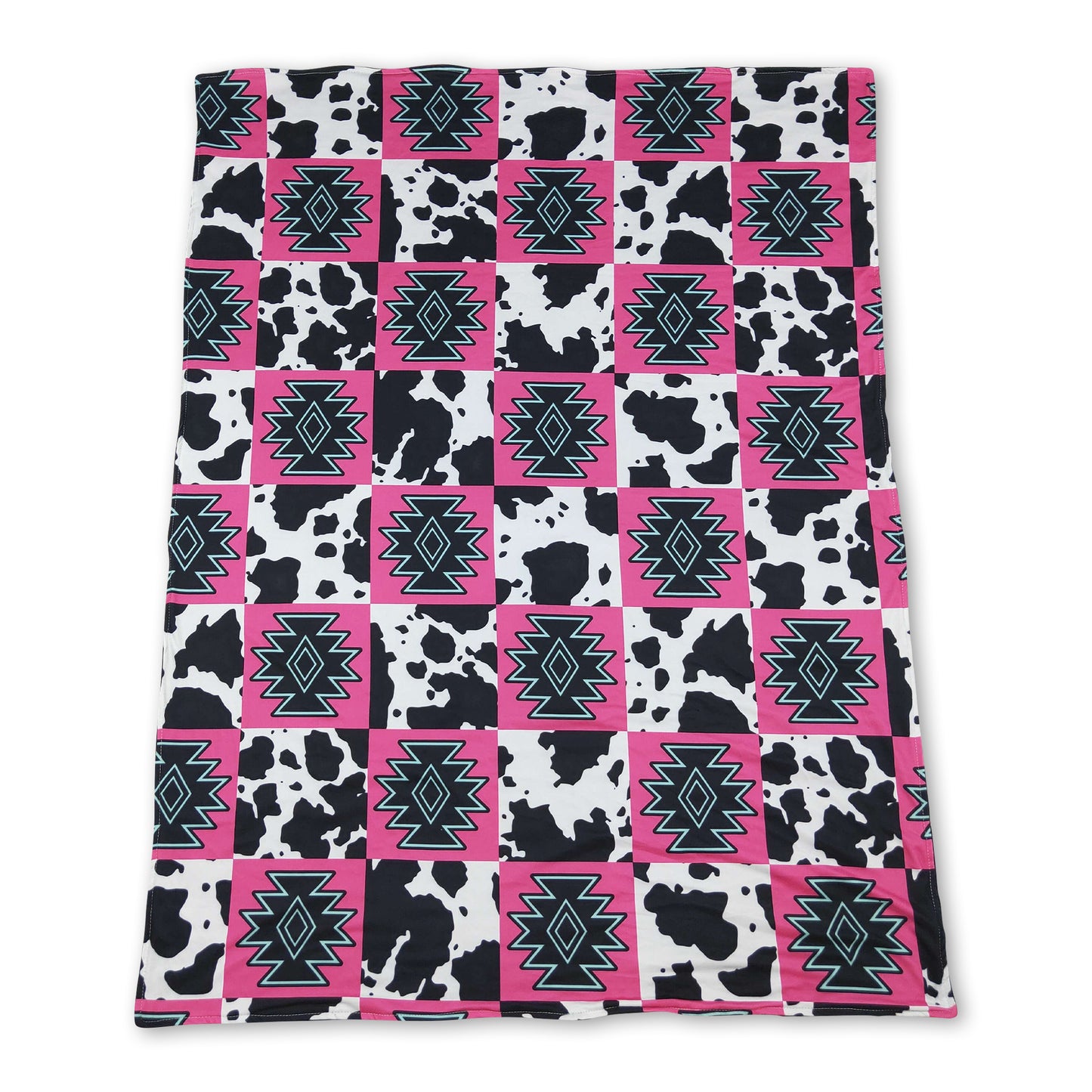 Pink aztec cow plaid baby girls western blankets