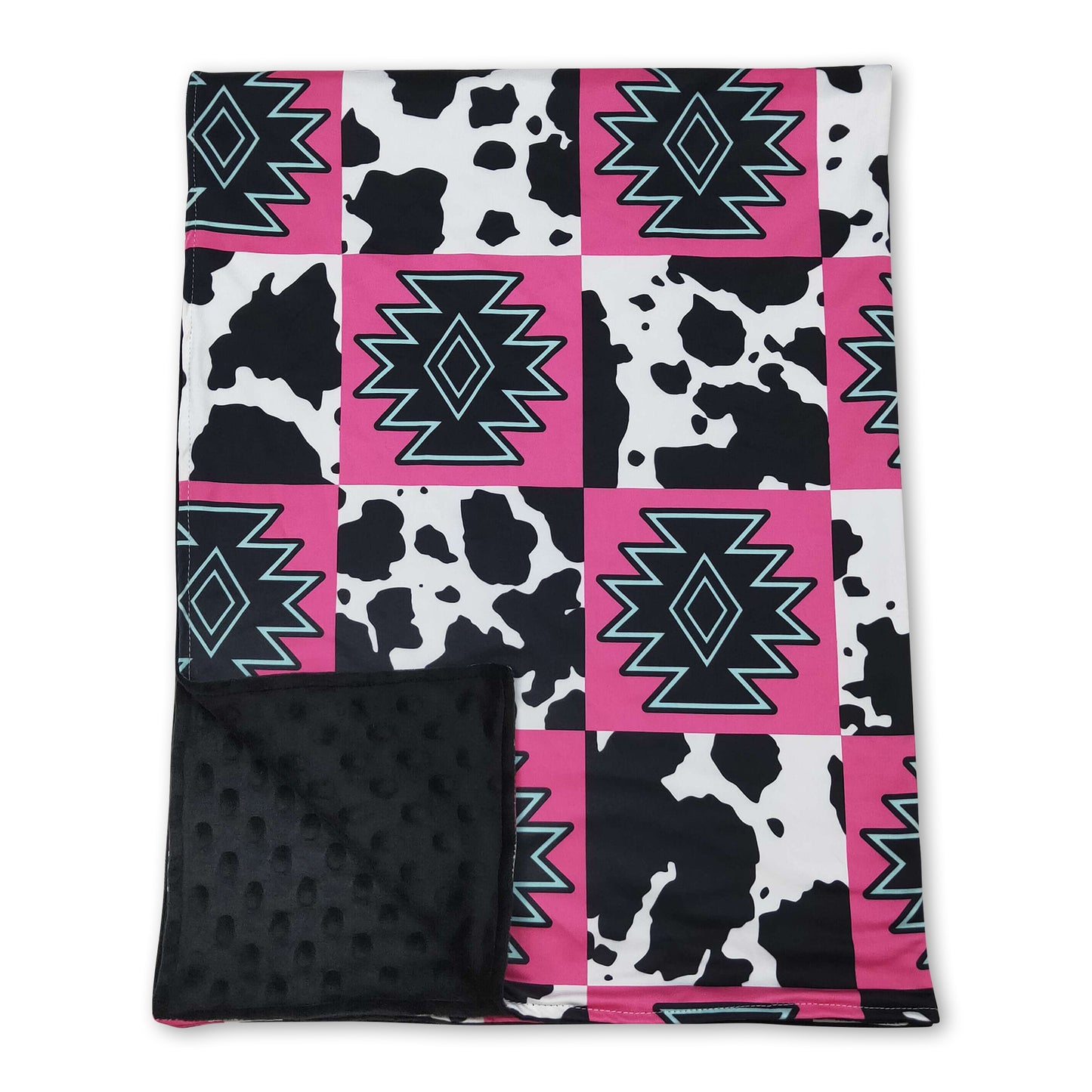 Pink aztec cow plaid baby girls western blankets