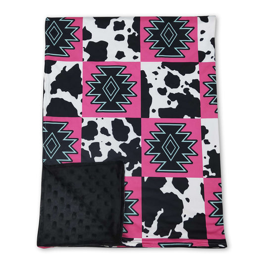 Pink aztec cow plaid baby girls western blankets